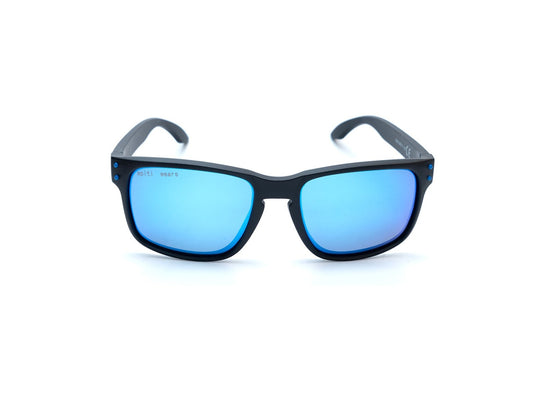 Spiti Wears Polarized Sunglasses for Men - New launch featuring sleek black frames and blue polarized lenses. Designed for clear vision and UV 400 protection with comfortable nose pads and strong hinges. Ideal for outdoor activities and everyday wear